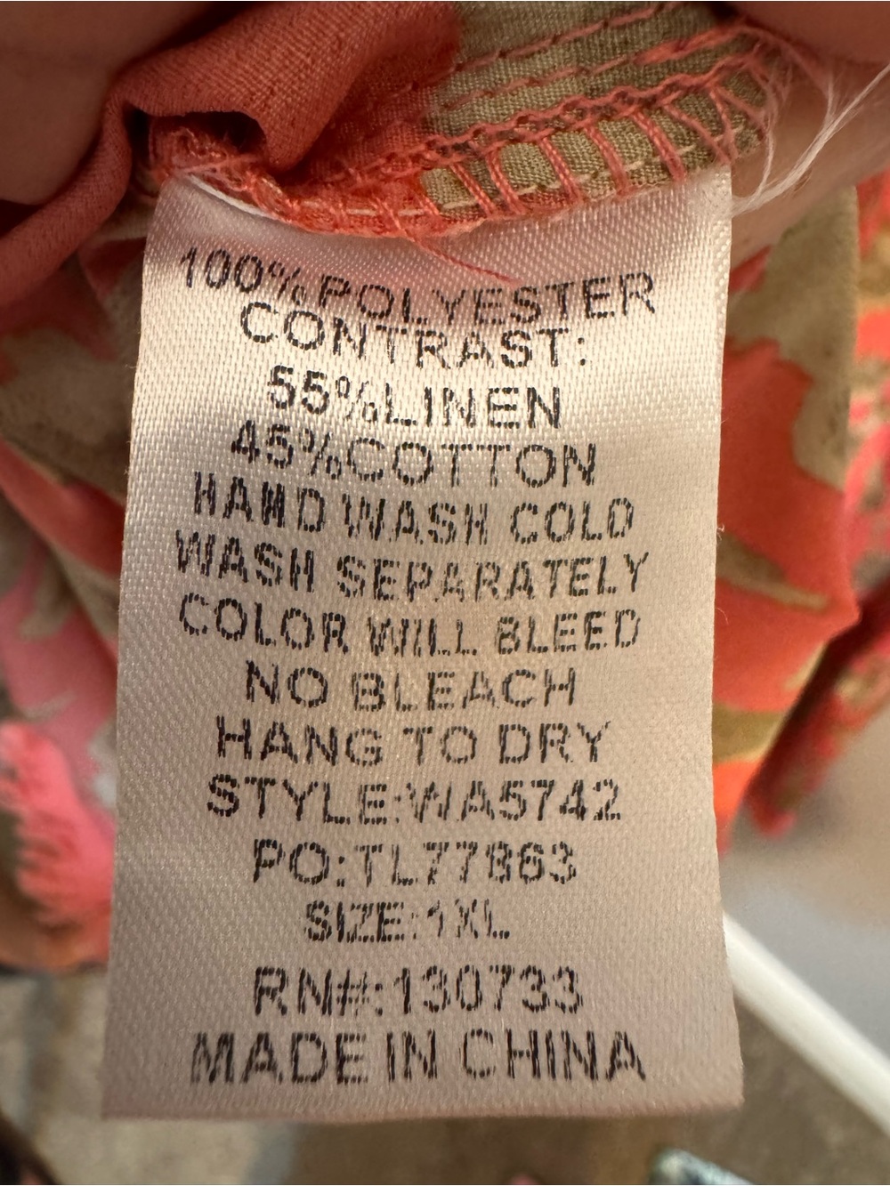 Umgee XL Coral Olive Abstract Print Tiered Dress Fringe Hem Boho Linen blend - Picture 5 of 5